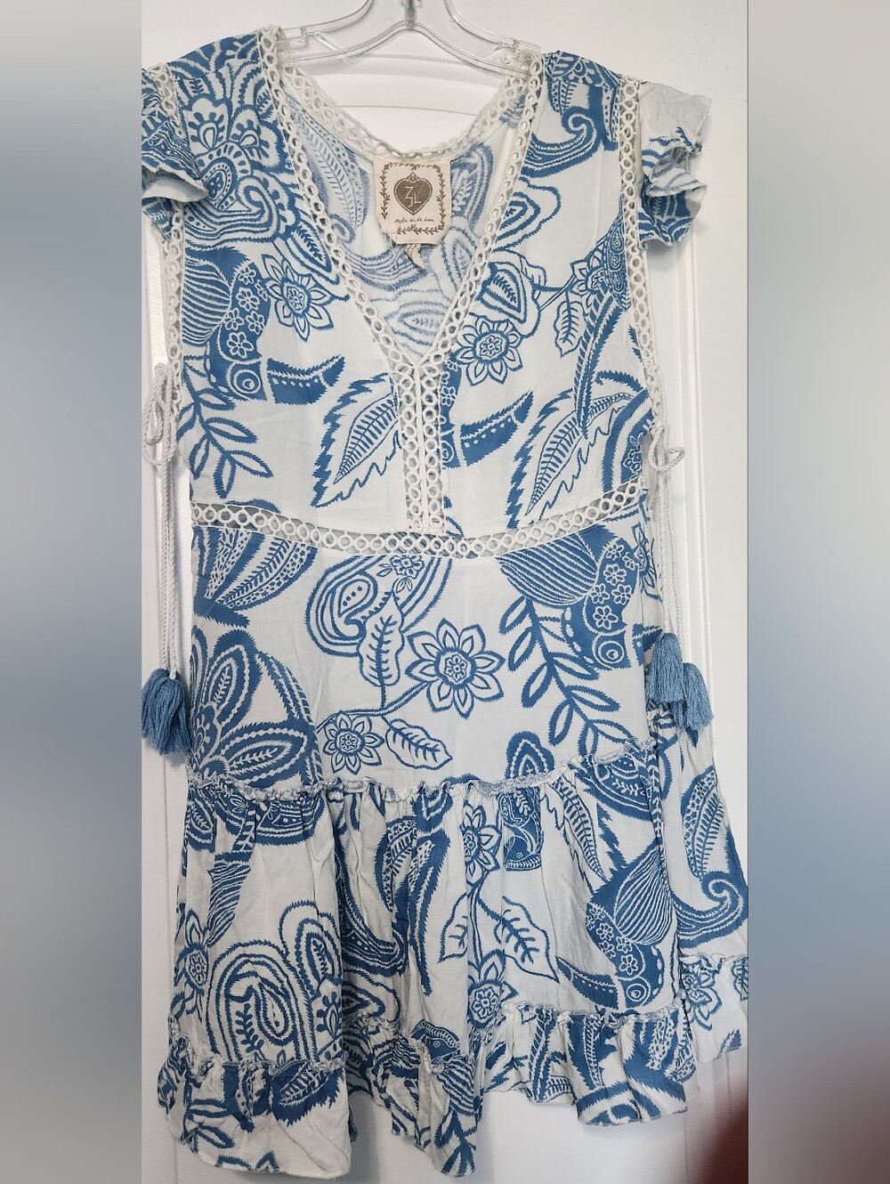 Girls Blue Floral Lace-Trim Dress
